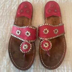 Jack Rogers 1960 sandals whipstitched leather thong flat coral slip ons size 8